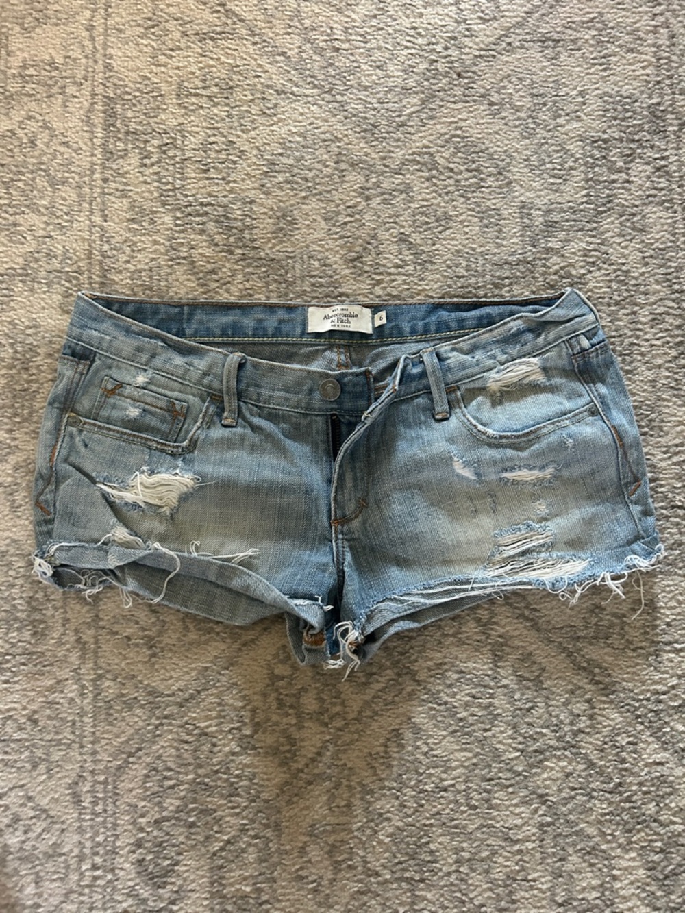 Abercrombie & Fitch Light Wash Distressed Denim Shorts